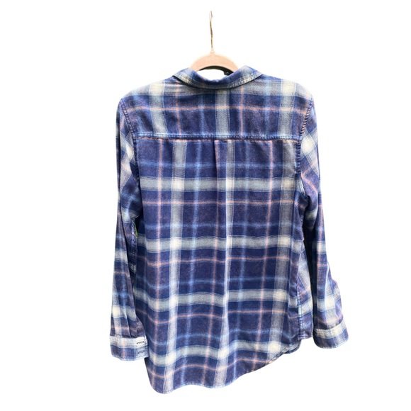 MOSSIMO BOYFRIEND FLANNEL SHIRT | NAVY & WHITE | FADED GRUNGE STYLE BUTTON-UP - Picture 2 of 8